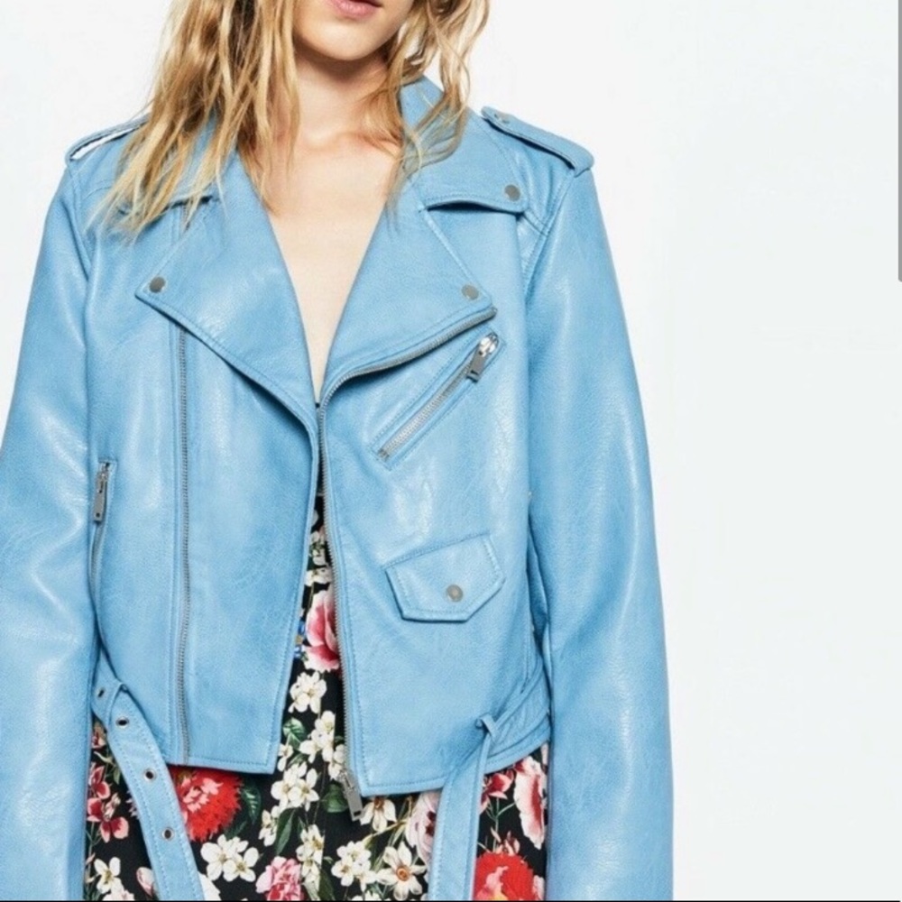 Blue leather jacket